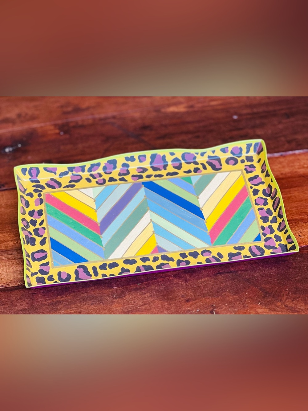 MacKenzie-Childs Paradise Chevrons and Leopard Serve Tray